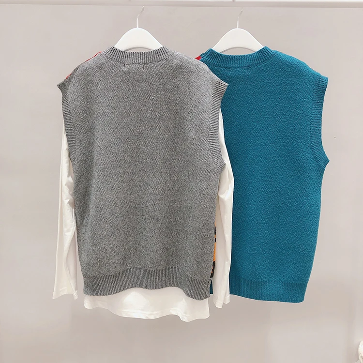 

Fashion Harajuku Streetwear Casual Knitted Vest Women Cute Cartoon Pattern Woman Sweaters Vest Autumn Winter Women Clothes SL129