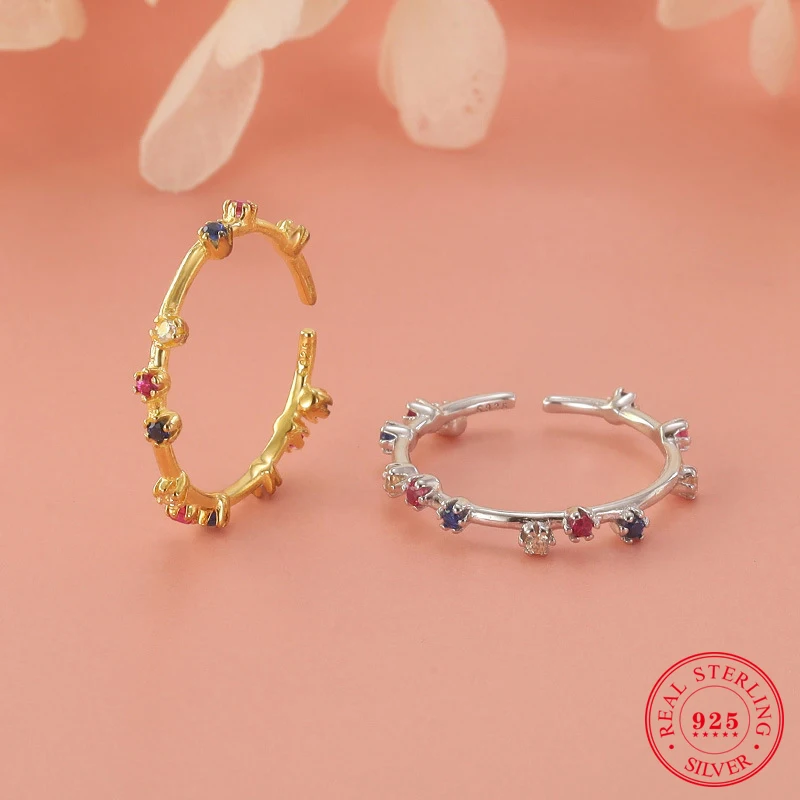 

925 Sterling Silverr Colored Zircon Gypsophila Ring Prong Setting 18K Gold-Plated Craft Women Unique Wedding Engagement Jewelry