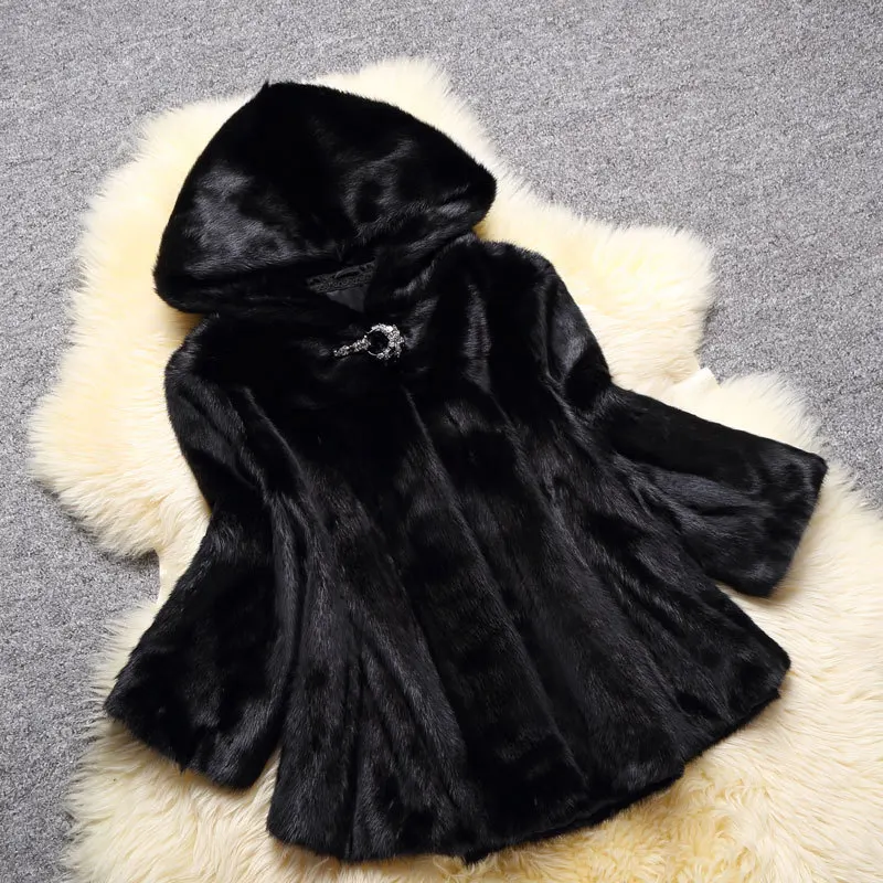 

High quality long black winter faux fur coat women with hood long sleeve Plus size warm fluffy furry jacket Y478