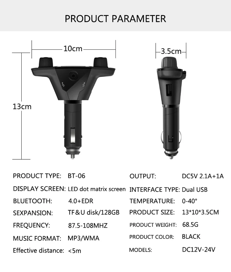 Fm-передатчик JaJaBor Bluetooth Carkit AUX аудио MP3 плеер FM модулятор Handsfree большой экран