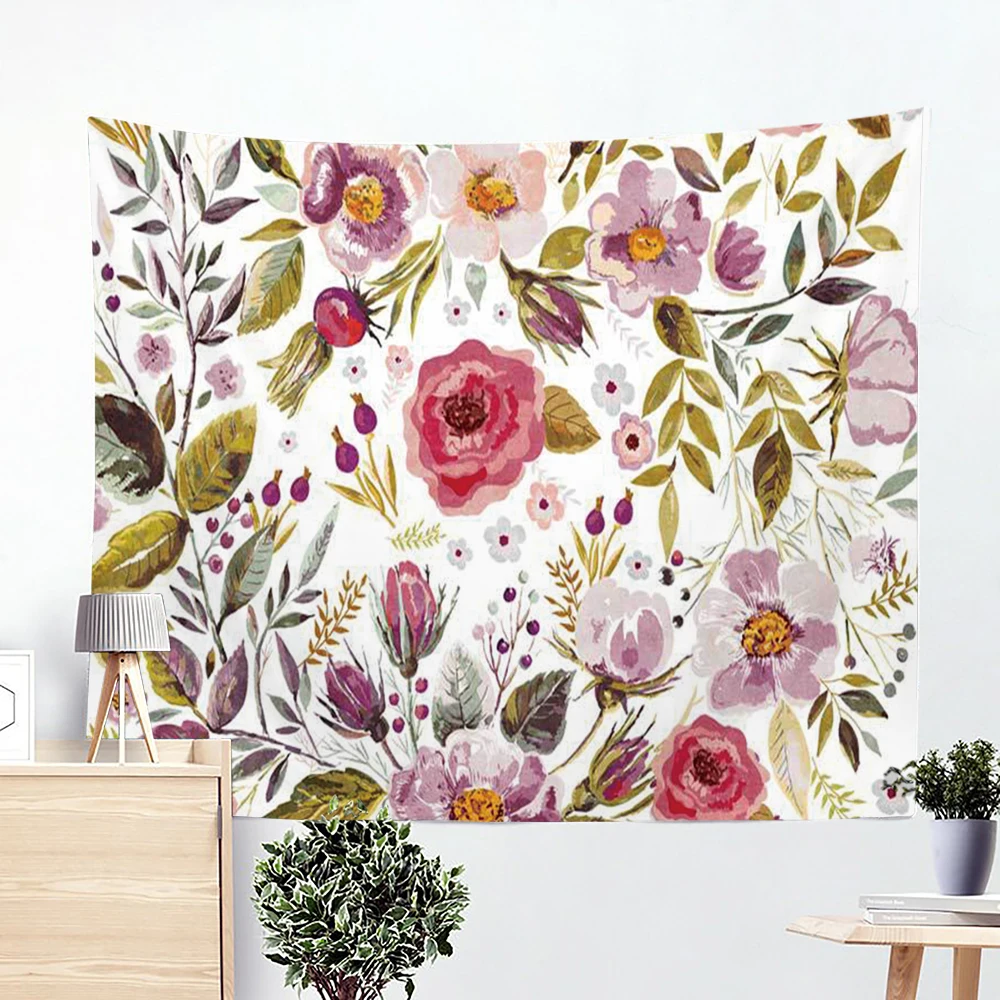 

Colorful Flowers Hanging Fabric Background Wall Covering Home Tapestries Wall Blanket Tapestry Bedroom Simple Wall Hanging