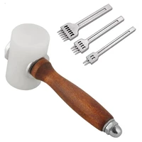 leather carving hammer mallet punch tool kitwooden handle nylon hammer 4mm spacing hole puncher for diy leather work