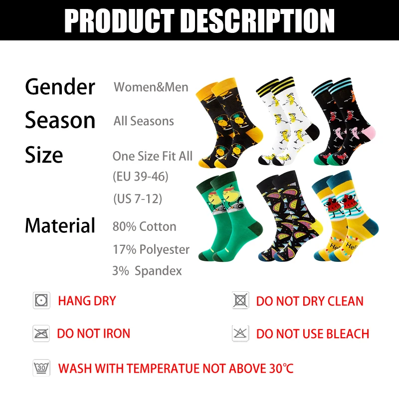 

Man Carding Cotton Socks Funny Happy Novelty Long Crew SoX Stylish Slippery Pizza Apple Sushi Pear Board Socks Colorful Socks