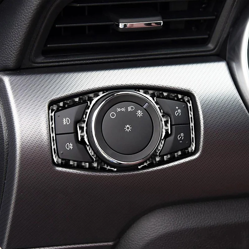 

2pcs Carbon Fiber Car Headlight Switch Cover Frame Trim For Ford Mustang 2015-2019 Accessories