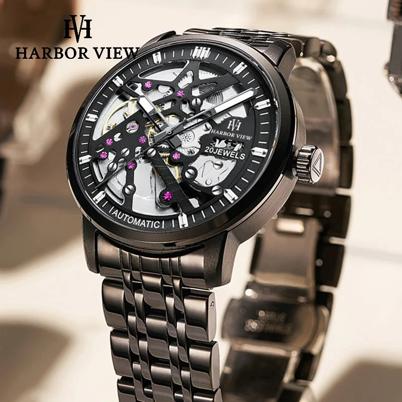 

Double Sided Hollow Skeleton Mechanical Watch Men Luxury Luminous Men's Waterproof Clock Mens Black Stainless Steel Wristwatch