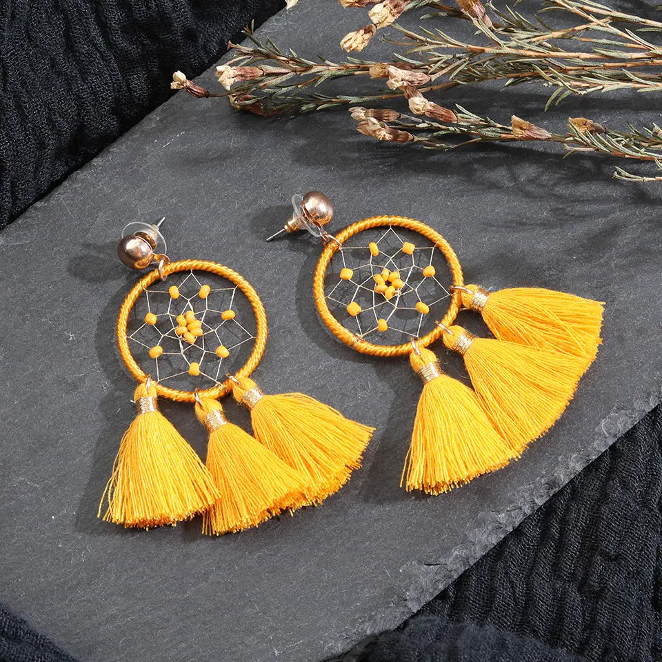 Модные Винтаж в этническом стиле Бохо круглый чистая кисточкой серьги с