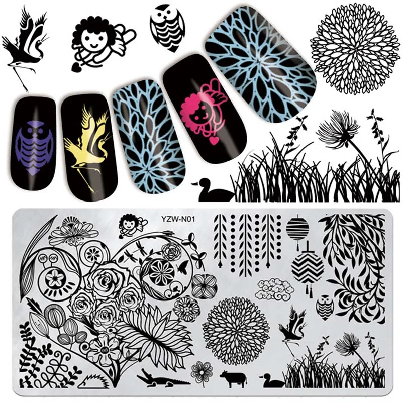 Красивые пластины для стемпинга ногтей угол цветок птицы изображение на День