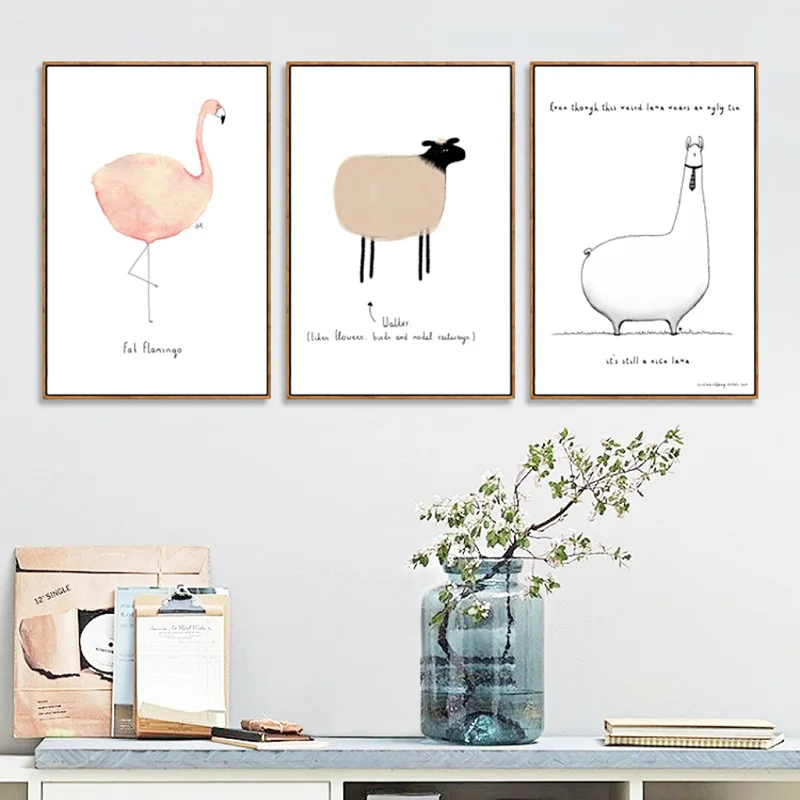 Настенный постер в скандинавском стиле для детской комнаты птица овечка слон