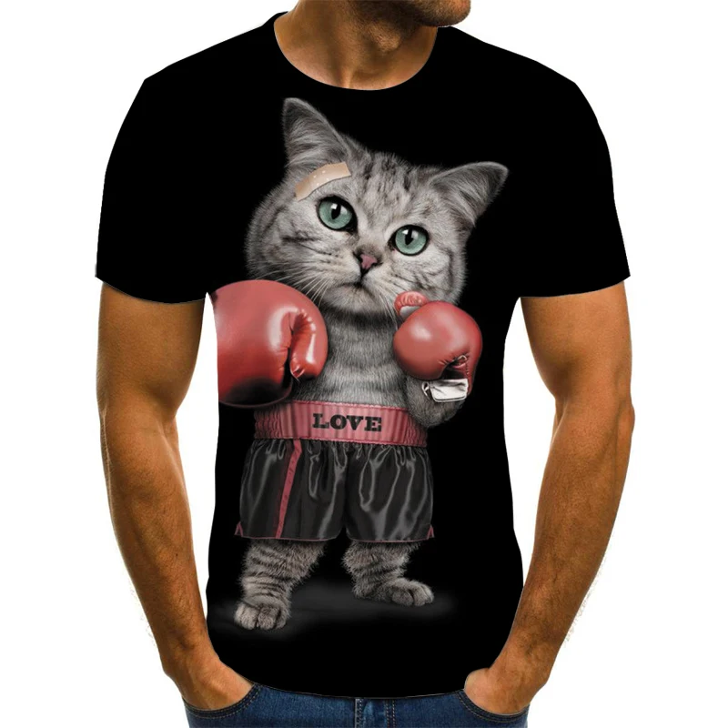 

Summer new cat 3D animal print T-shirt men and women streetwear casual tops loose comfortable clothing short sleeves