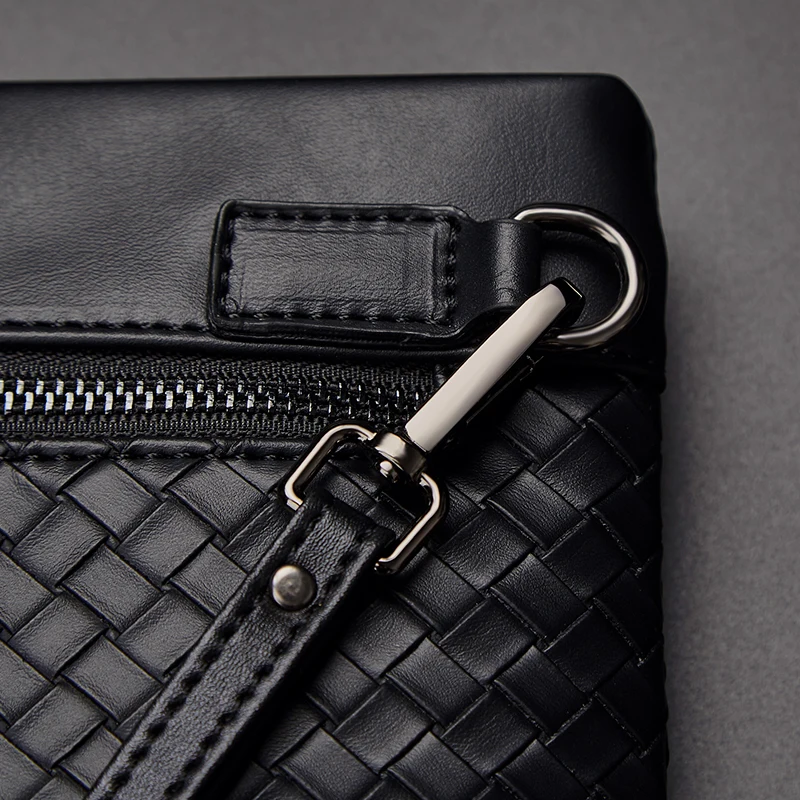 

Fashion Men Woven Clutch Bags Envelope Handbags High Quality Knitting PU Leather Unisex Day Clutches Luxury Brand Man Wallet Pho