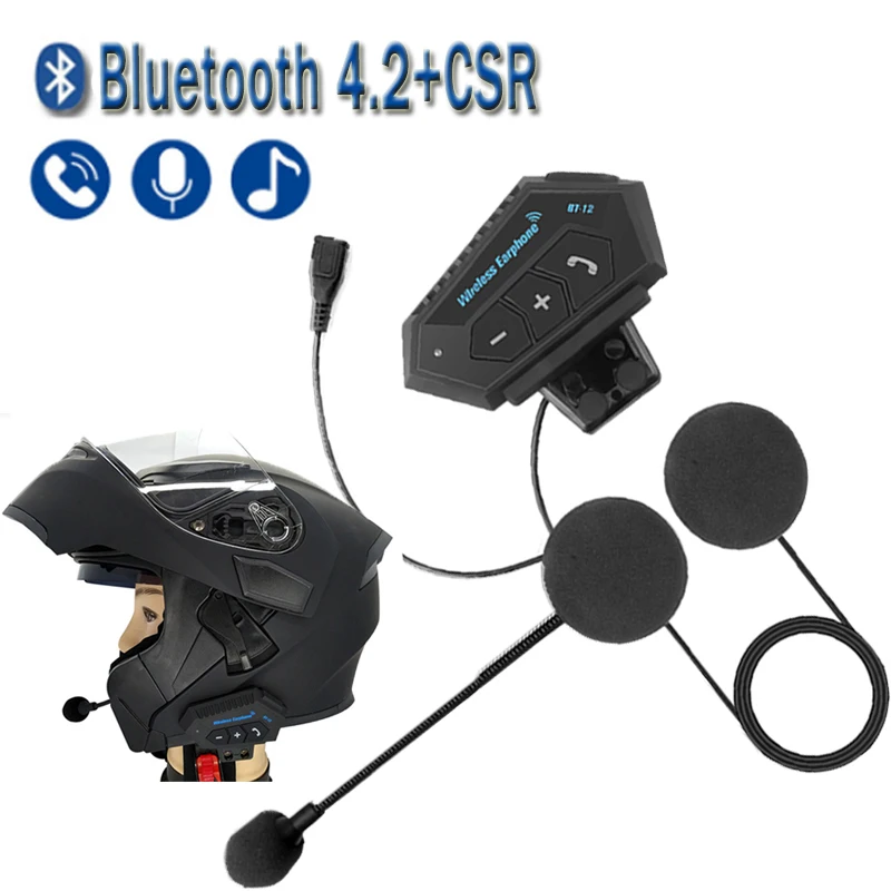 

T2 Motorcycle Helmet Bluetooth Wireless Noise Cancel Helmet Headset Hands Free BT V4.2 Intercom Handsfree Microphonefor