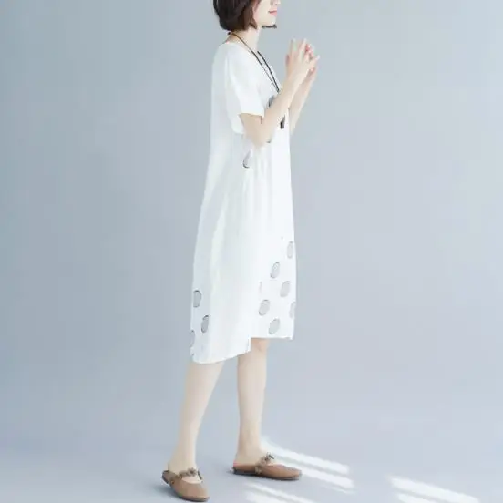 2020 белое платье в черный горошек женское летнее контрастное элегантное Бохо