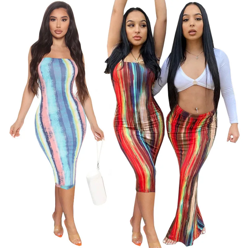 

Sexy Tube Top Dress Summer New Style Strapless Sleeveless Mid-length Skirt Female High Stretch Skirt Two Wear Method Vestidos