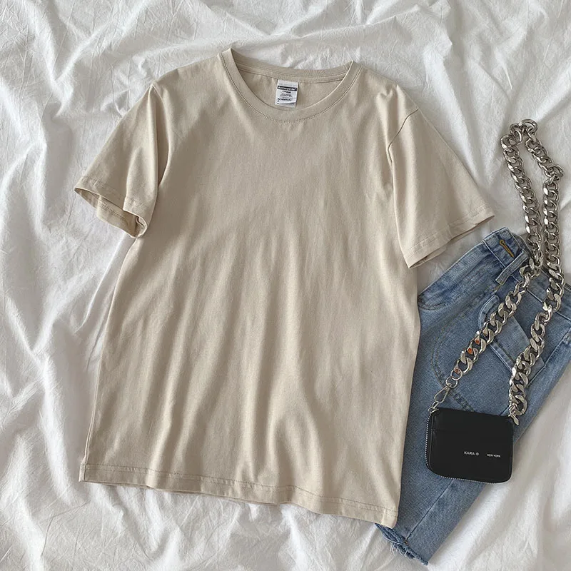 

Women Cotton 100% T-shirts For Women Summer 2021 Solid Basic Short Sleeve Top Femme Korean Style Loose Tees Oversize
