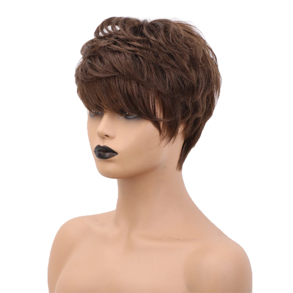 

Chestnut Short Joker Pattern Wavy Wig for Women Cosplay Party Human Hair Wig,Capless and Adjustable Elastic Net