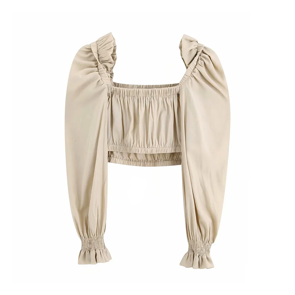 Fashion Square Collar Long Sleeve Sexy Short Shirts 2019 Vintage Stylish Solid Elastic Cuff Crop Tops Women Blouses Blusas Mujer |