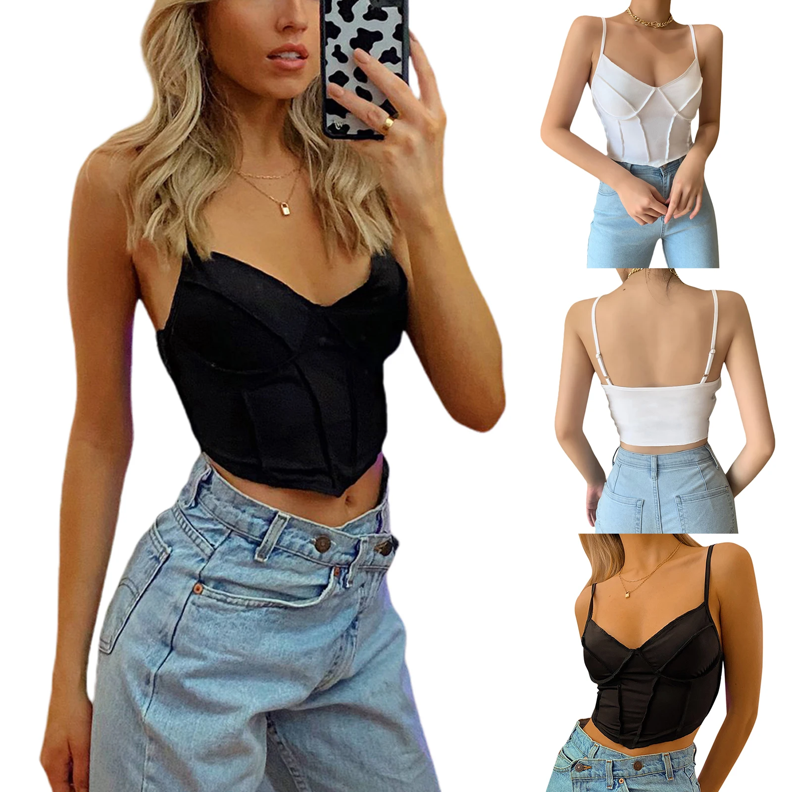 

Топ женский летний, однотонный, с открытой спиной и V-образным вырезом