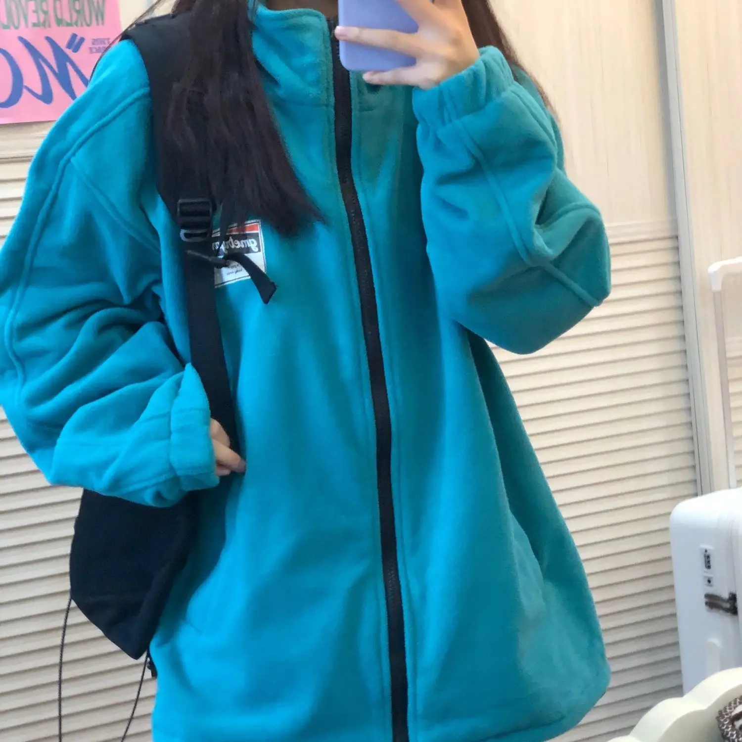 

Autumn and Winter 2021 Jacket Female Korean Loose Students Plus Velvet Thickening Girl Zip-up Collar Sweatshirt Female