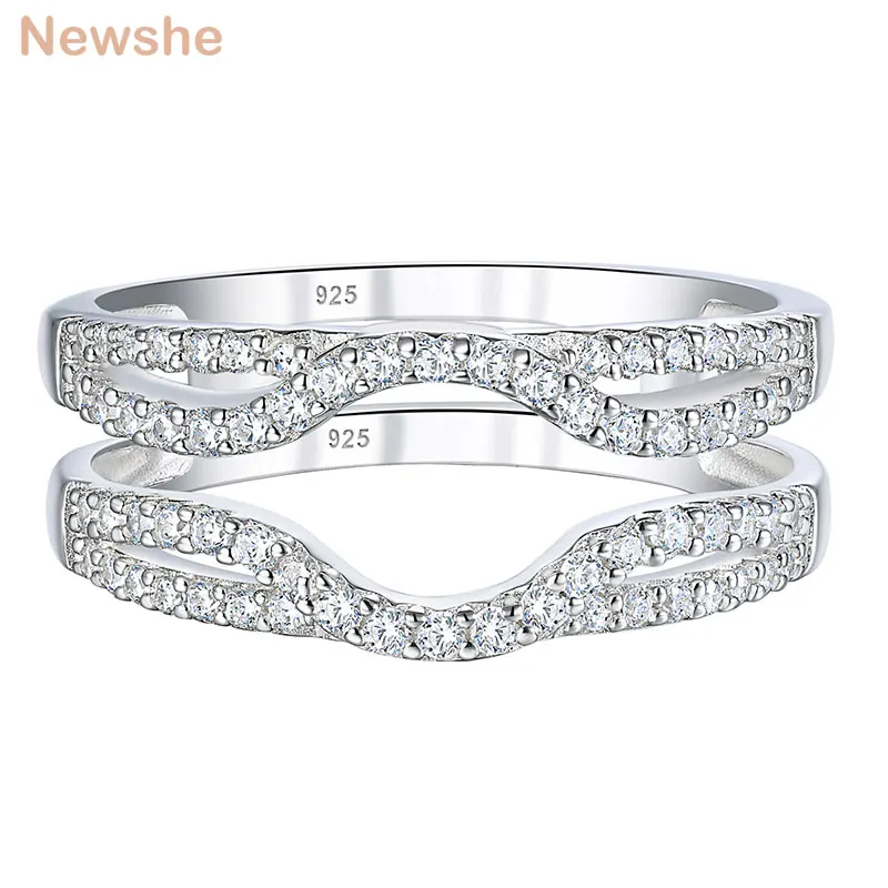 

Newshe Solid 925 Sterling Silver Hollow Wedding Rings Enhancer For Women Round White AAAAA CZ Infinity Wrap Guard Band Jewelry