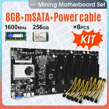 8 GPU Bitcoin Crypto Etherum Mining motherboard Set Kit Combo with 8GB DDR3 1600MHz RAM 1037U and 256GB mSATA SSD Power Cable