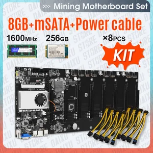 8 gpu bitcoin crypto etherum mining motherboard set kit combo with 8gb ddr3 1600mhz ram 1037u and 256gb msata ssd power cable free global shipping