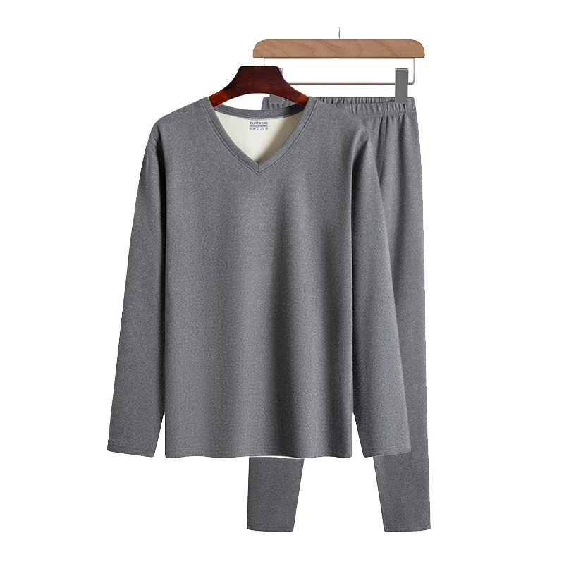 Men's Thermal Underwear Set Frosted Medium Thick Elastic German Velvet Autumn Clothes Autumn Pants Chicken Heart Collar