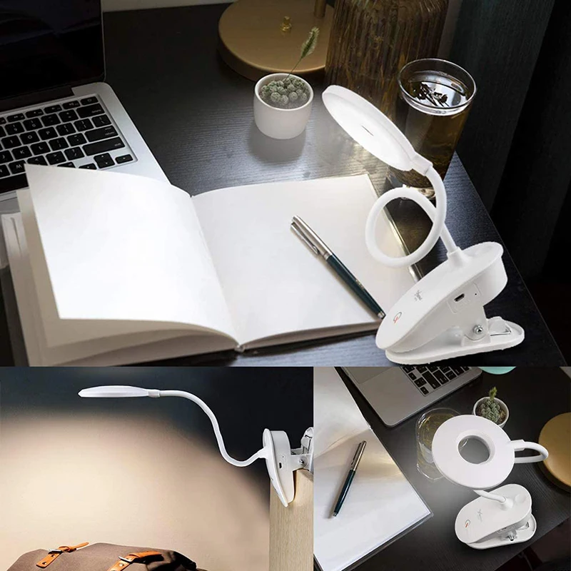 

USB Clip-on Table Desk Bed Touch Sensor LED Desk Lamp Flexible USB Rechargeable Clip On Table Lamp Bed Piano Study Work Reading