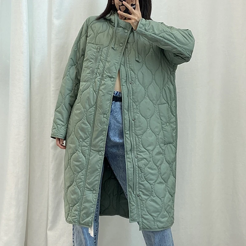 

New Winter Women Vintage Green Jacket Coat Casual Warm Loose Hooded Overcoats Female Oversize Long Outwear Ladies