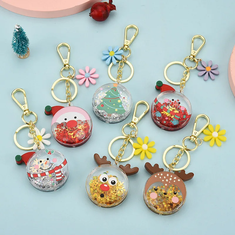 

Acrylic Christmas Decoration Tree Bell Snowman Keychains Alloy Lobster Buckle Clasp Charms Key Chains Jewelry