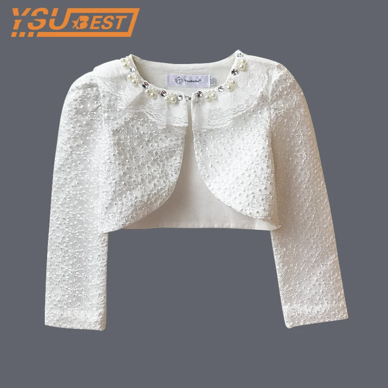 Кружевной кардиган для маленьких девочек болеро с длинными рукавами кружевная
