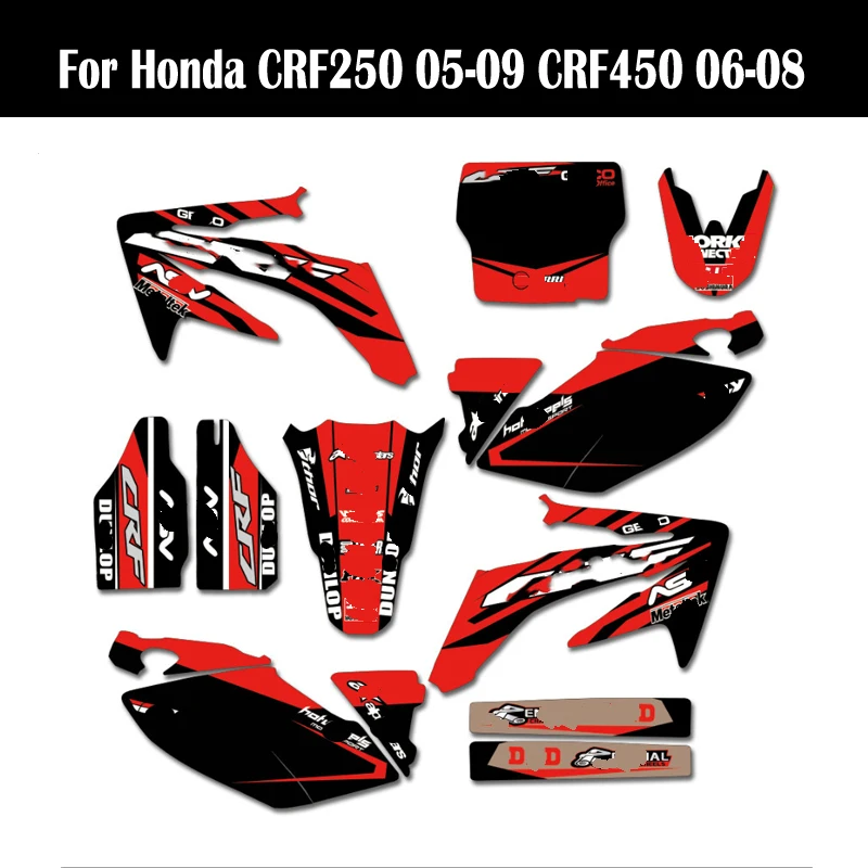 

Free Customized Graphics Stickers Kits Background Decals For Honda CRF 250 CRF250R 2005 - 2009 CRF 450 CRF450R 2006 2007 2008