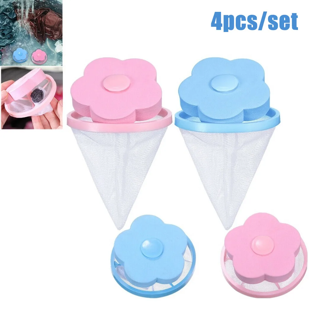 

4PC Laundry Filter Bag Floating Pet Lint Hair Catcher Washing Machine Mesh Pouch Mesh Filtering Hair Catcher Remover Laundry