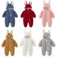 2022 new arrival winter newborn baby girl boy cute rabbit ear hooded jumpsuit baby cashmere unisex sweet jumpsuits baby clothes