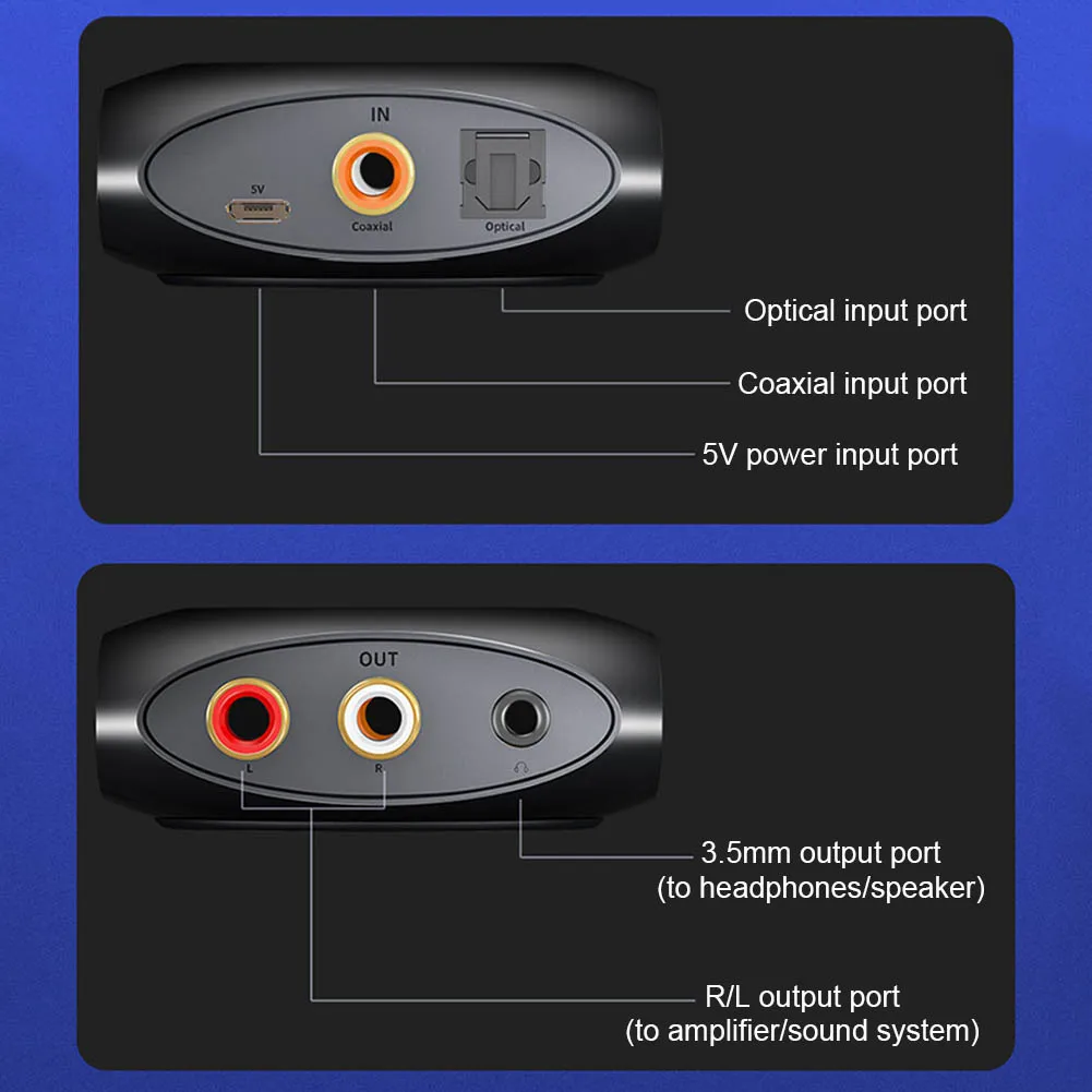 Цифровой в аналоговый аудио адаптер с DC5V порт питания SPDIF к RCA(L/R) и 3 5 мм Jack