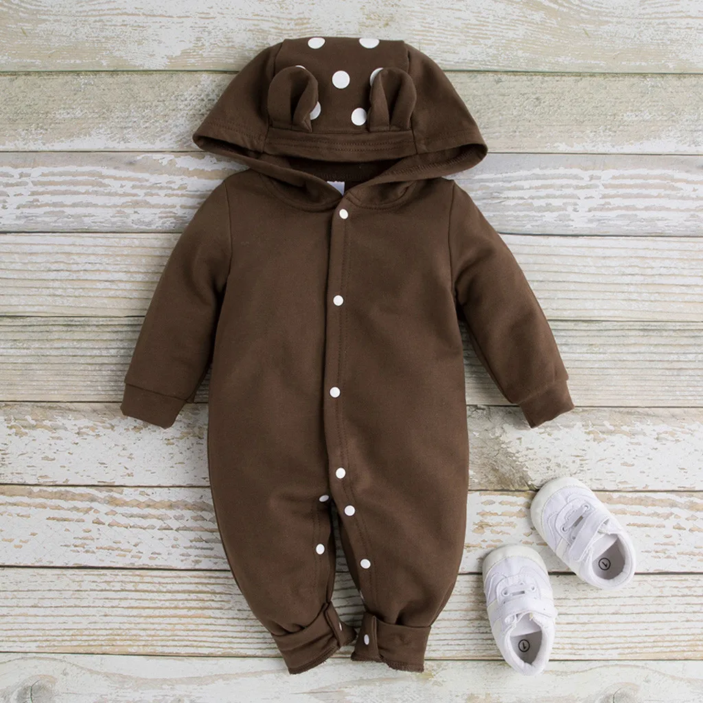 Детский комбинезон с капюшоном для новорожденных в горошек длинными рукавами и