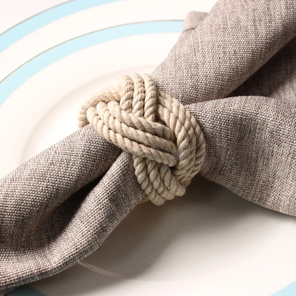 Natural Jute Napkin Ring Rope Woven Buckle Linen Party Dinner Christmas Table Decoration | Дом и сад