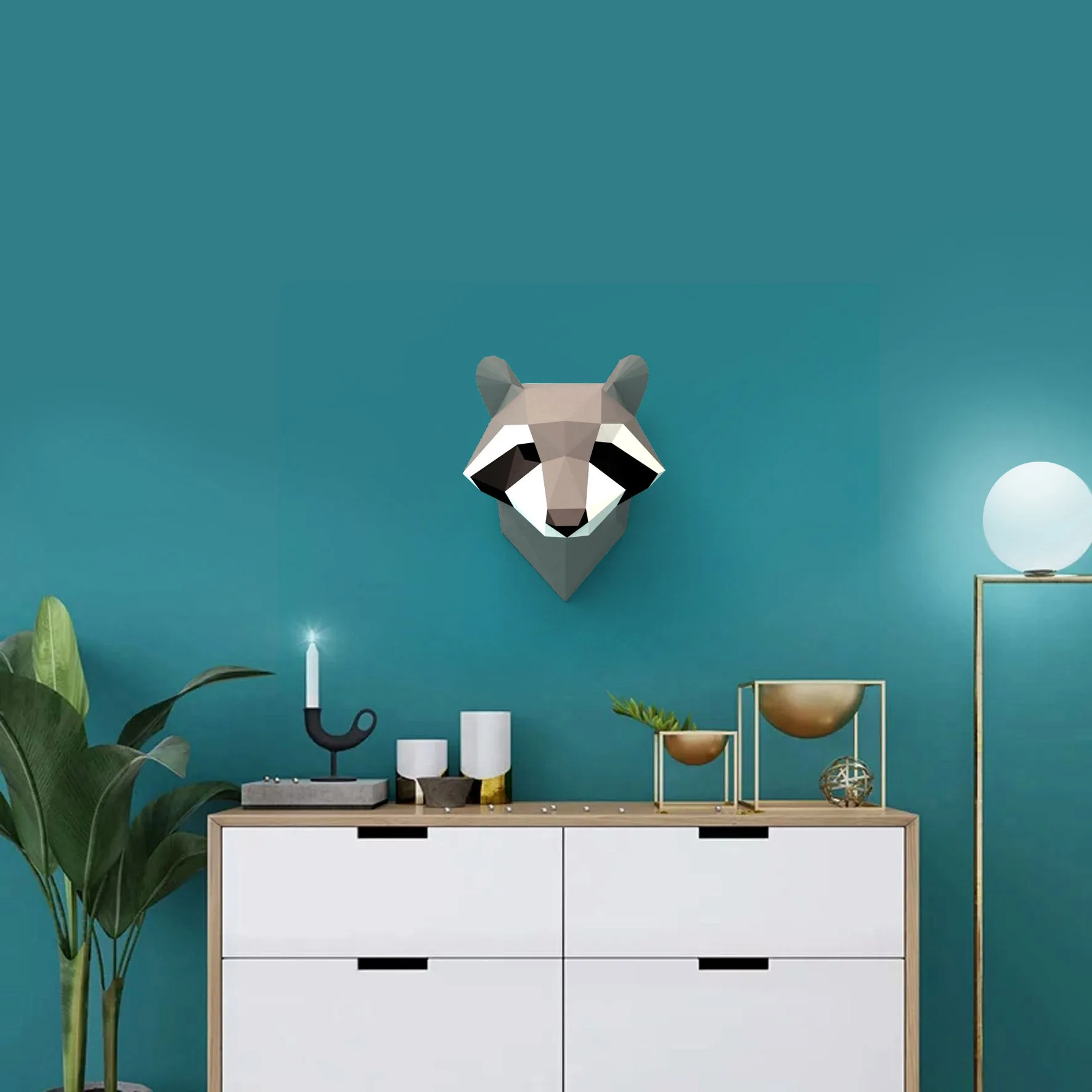 3D енот животных бумажная модель стены искусства скульптура игрушка для декора дома гостиной Декор Бумага для творчества модель вечерние подарки