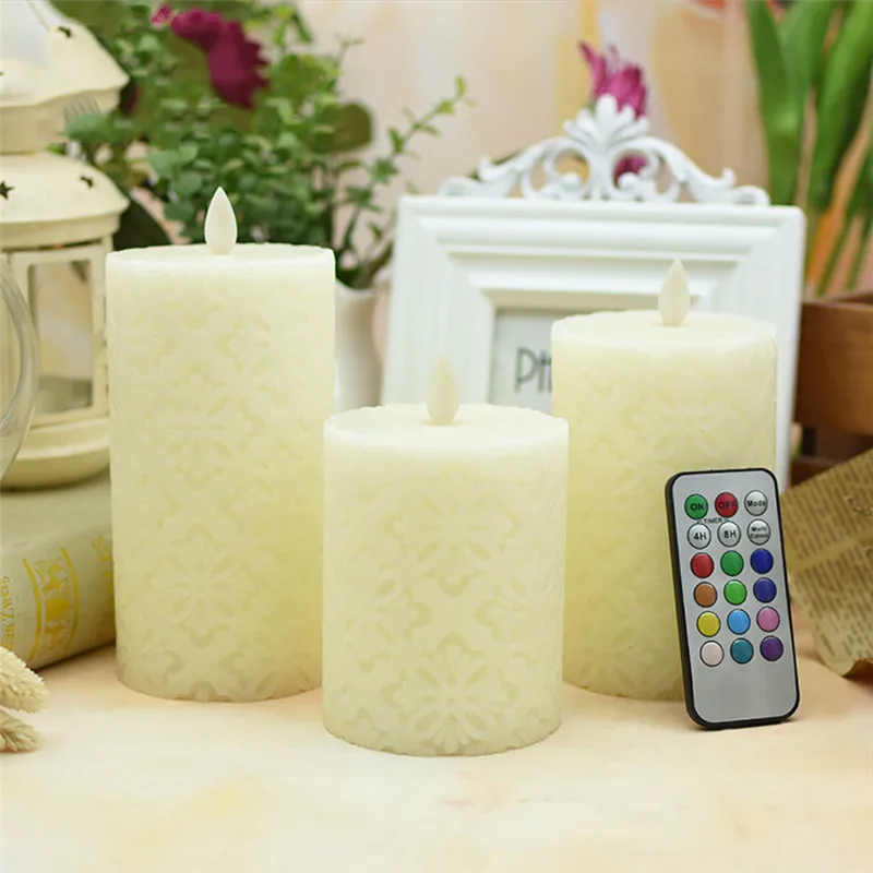 

Flameless Electronic Candle Night Light LED Candle With RGB Remote Control Wax Pillar Candle For Christmas Wedding Decoration