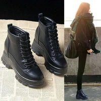 solid women martin boots 2021 black female booties thick platform height increasing winter warm ladies casual work office shoes