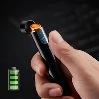 2020 new windproof metal mini compact electronic usb lighter round lcd induction lighter intelligent usb lighter gadgets men