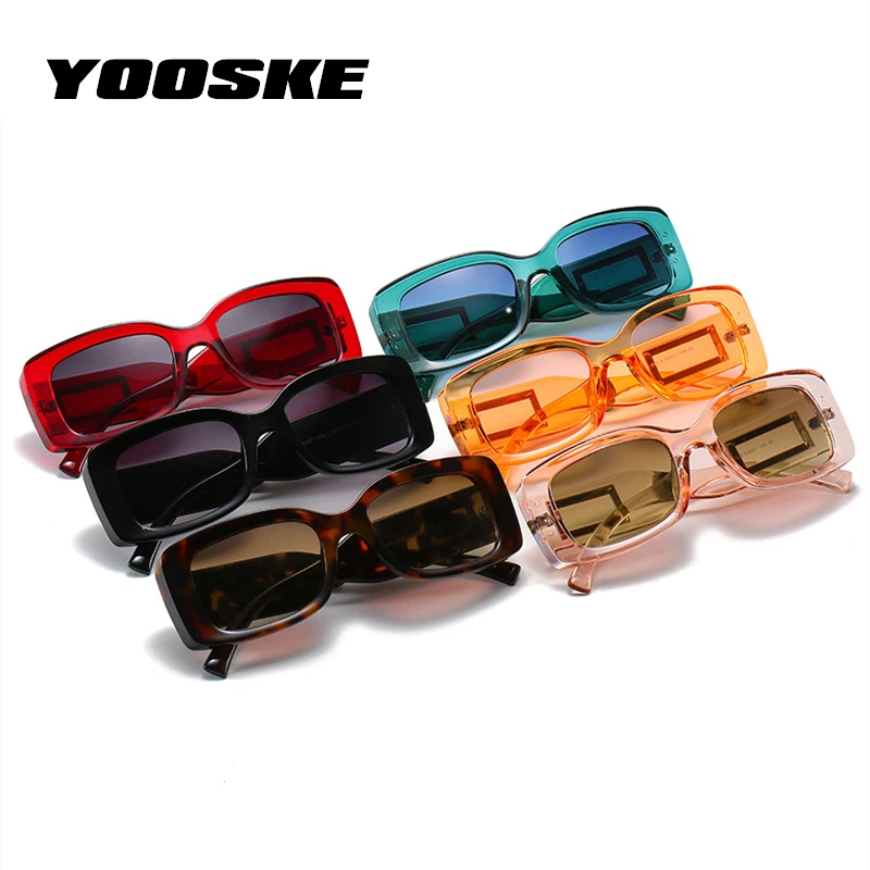 

YOOSKE Leopard Vintage Sunglasses Women Brand Retro Thick Rectangle Gradient Sun Glasses Men Small Eyewear UV400