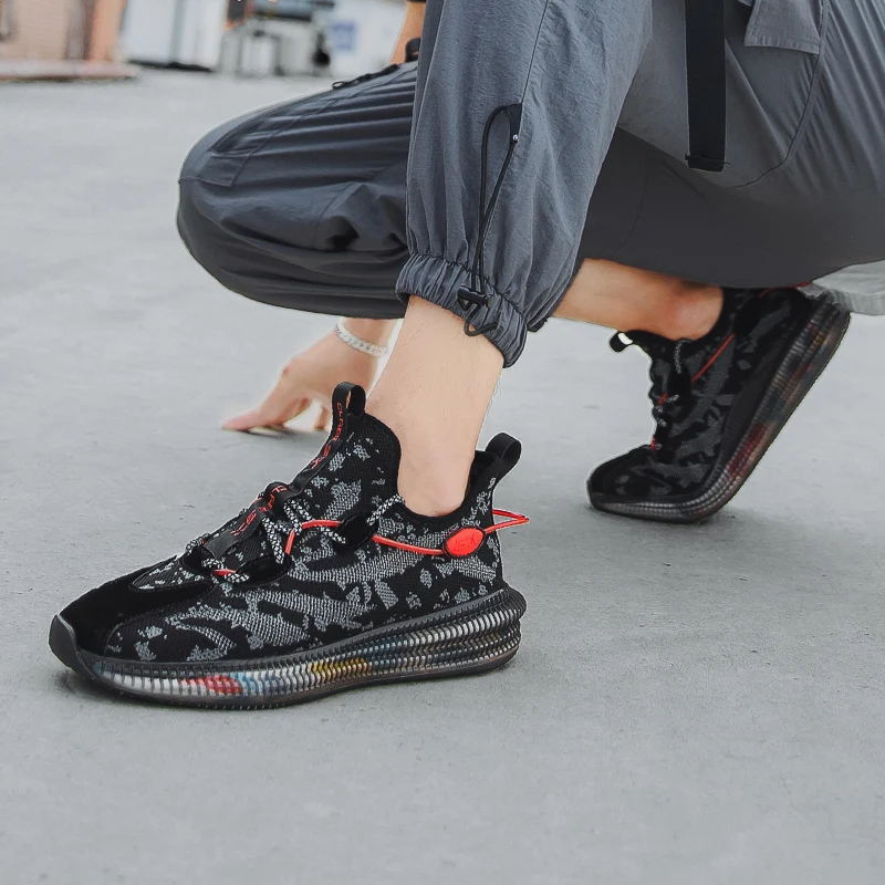

Summer Flying Woven Shoes for Men Sneakers Fashion Jelly Rainbow Outdoor Breathable Men Walking Sport Running Shoes Man Hot Sell