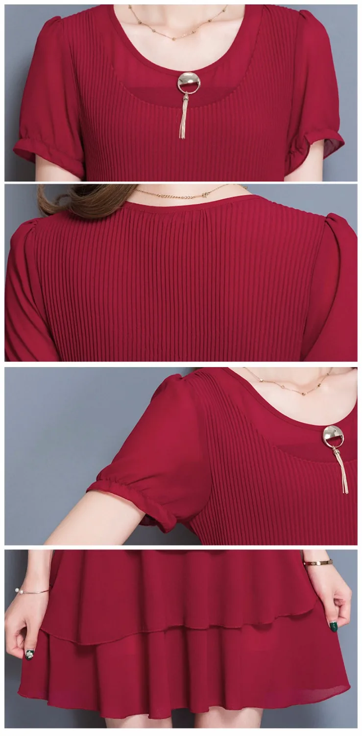 Женское Модное шифоновое летнее платье 2020 с круглым вырезом и коротким рукавом