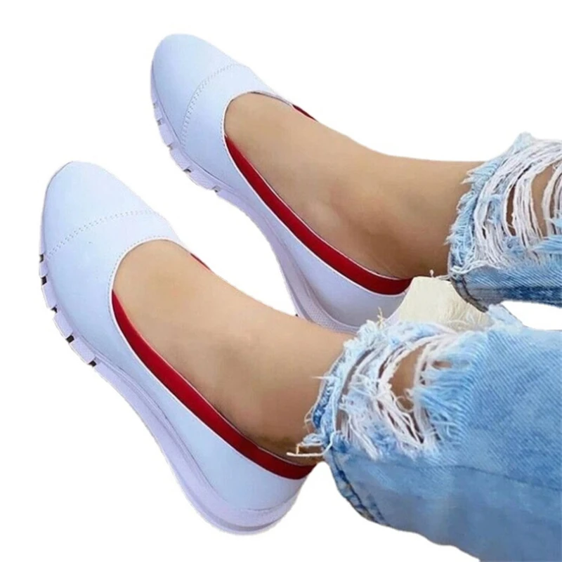 

Женские туфли на плоской подошве, Модные дышащие туфли на плоской платформе, всесезонные Женские повседневные однотонные туфли на толстой ...