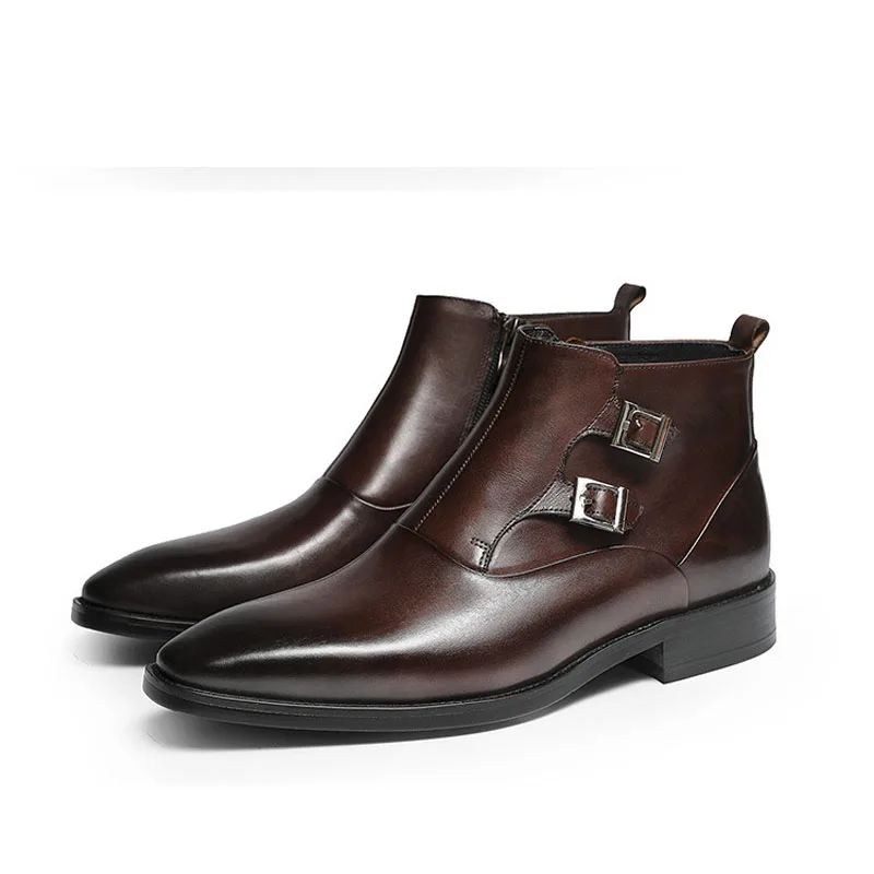 

Ankle Boots Fashion Side Zipper Chelsea Boots Genuine Leather Buckle Strap Dress Boots Winter Vintage Casual Boot For Men C58