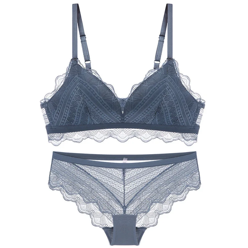 

French non-rigid circle triangle cup bra set thin cotton small chest girl underwear comfortable breathable lace bra