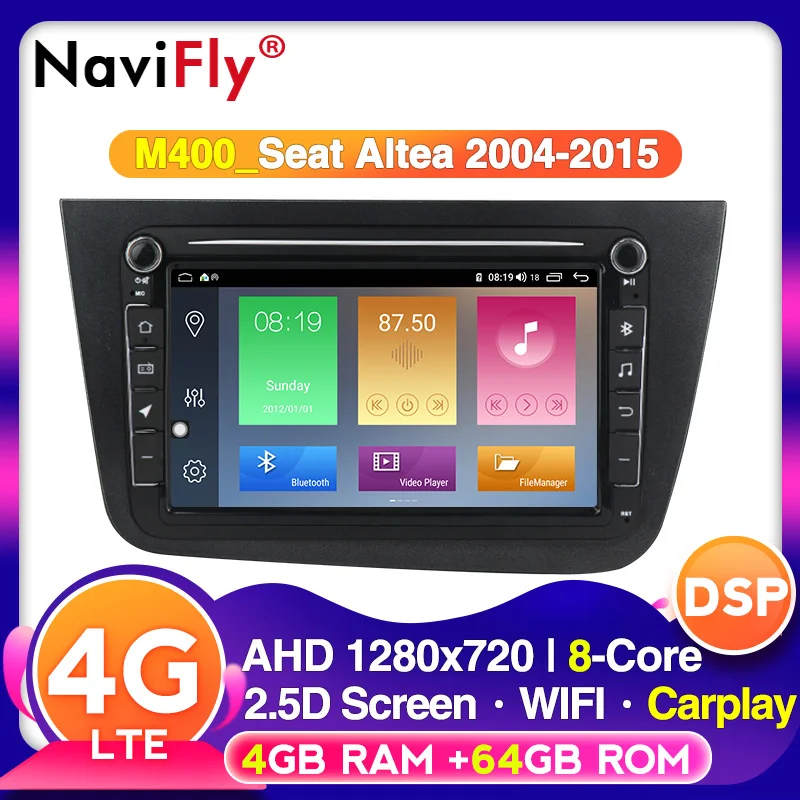 NaviFly Android 10 Восьмиядерный 4G RAM 64G ROM для Seat Altea 2004-2015 Toledo 2004-2009 Автомобильный