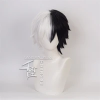 anime danganronpa monokuma cosplay wig dangan ronpa short white black heat resistant synthetic hair wigs wig cap
