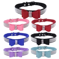 bling rhinestone puppy cat collars adjustable leather bowknot kitten collar for small medium dogs cats chihuahua pug yorkshire