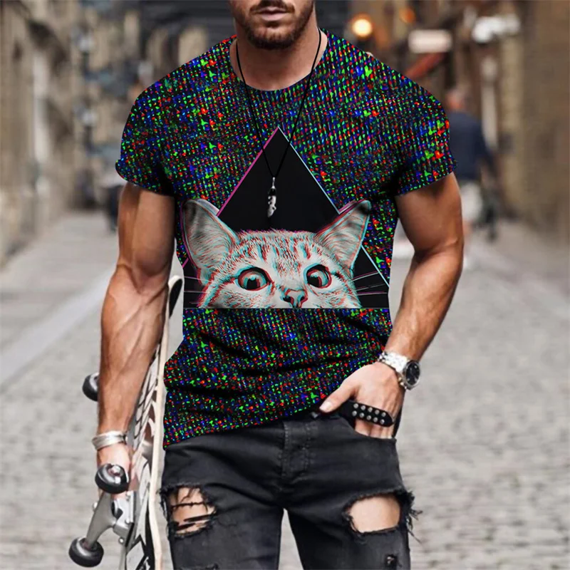 

3D Men's T-Shirts Printed Animal Galaxy Cat t shirt Short Sleeve Funny Design Casual Tops Tees Male Summer Camiseta Asian Size
